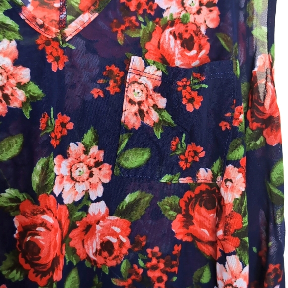 Ivy Rose Women's Plus Size Sheer Floral Top Blue Size 1X- EUC - Picture 4 of 4